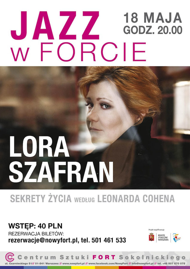 Koncert Lory Szafran Sekrety życia według Leonarda Cohena w Centrum Sztuki Fort Sokolnickiego